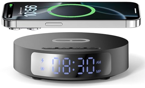 PDKUAI Schneller drahtloser Lader mit Weckfunktion,20W Drahtloser Ladepad kompatibel mit iPhone 17/17 Pro/16/15/14/13,Drahtloser Lademat für Samsung Galaxy S25/S24/Note,Pixel/LG (Schwarz Uhr)