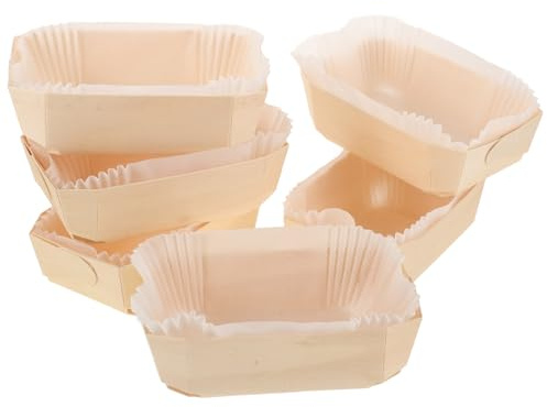 DIYEAH Set da 6 Stampi per Plumcake in Carta Usa e Getta con Supporto in Legno Piccoli Stampi per Pane e Dolci da Forno Confezione 140X90X45Mm Adatti per Forno e Feste Materiali per