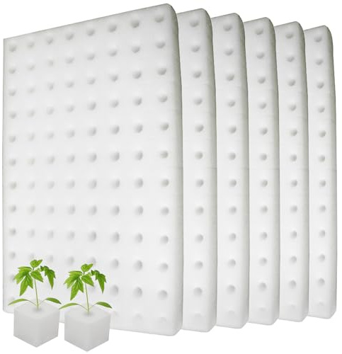 Hilai Éponge hydroponique 6 Feuilles d'éponges de Culture hydroponiques carrées avec 100 Trous, Cubes de Laine Roche pour la Culture hydroponique, démarreur graines pour la Croissance des Petits Bour