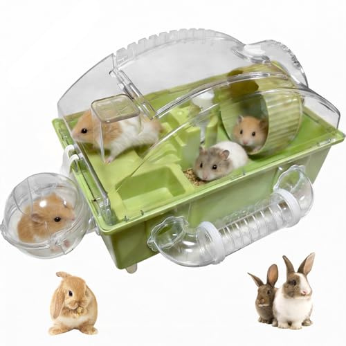 Yinnhom Jaula para hámster, recinto para animales pequeños con tapa de visualización totalmente transparente, jaula para ratones pequeños con rueda para correr, túnel, comedero, bañera y rampa