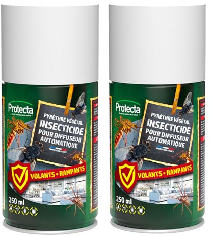 Protecta® Aérosol Insecticide – Anti-Moustiques, Mouches, Cafards & Fourmis – Insectes Rampants et Volants – Pyrèthre Végétal – Effet Choc & Anti-Réinfestation – Fabriqué en France (Lot de 2)