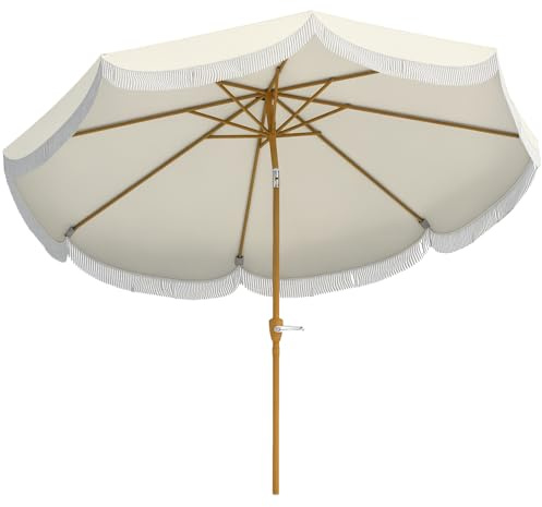 Outsunny Parasol de jardin extérieur parasol inclinable rond droit Ø2,7 x 2,4 m avec ouverture fermeture manivelle, franges, toile 180 g/m² protection UPF 30+, pour balcon, terrasse, bleu