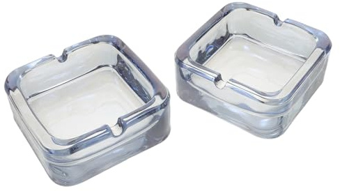 Uonlytech Cenicero Cuadrado Portátil de Vidrio Transparente 9,4x9,4x4 Cm a Prueba de Viento para Interior y Exterior, Cenicero Decorativo Pequeño para Oficina, Hogar, Patio y Baño (2