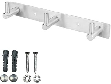 Gedotec Hakenleiste MOON aus Edelstahl gebürstet, 3 Haken - Garderobenleiste Wandmontage - Garderobenhaken zum Schrauben - moderner Jackenhalter Wand für Garderoben, Bad & Küche