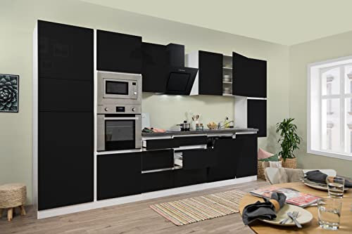 Respekta Lorena Küchenzeile, Holzwerkstoff, Schwarz, 395 cm
