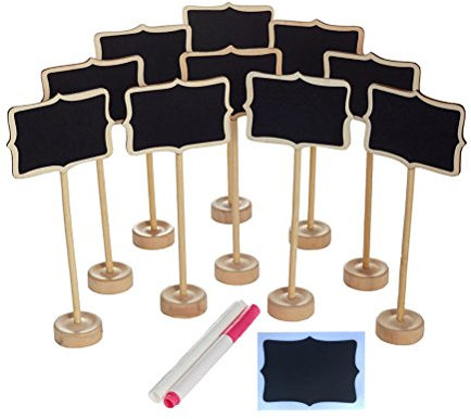 NUOLUX 10 Pces Message Board Signs Mini Rectangle Chalkboard with Stand,2 Liquid Chalks and 10 Pieces Replace Film