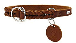 HUNTER Solid Education Dressurhalsung für Hunde | besonders belastbares Rindsleder, handgeflochten, mit Stoppring, Made in Germany, Farbe: Cognac, Größe: L-XL