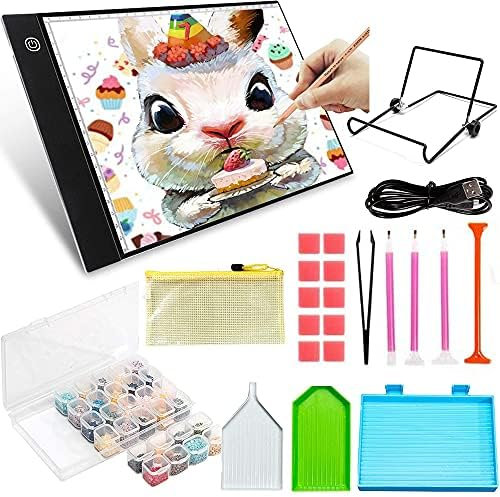 Diamond Painting Zubehör Licht Pad Board 5D Led Leuchttisch Leuchtplatte Lichtkasten Zeichnung Skizzieren DIY Diamant Malerei Diamant Painting Werkzeug Set Diamant Stickerei Sortierbox (Set 22)