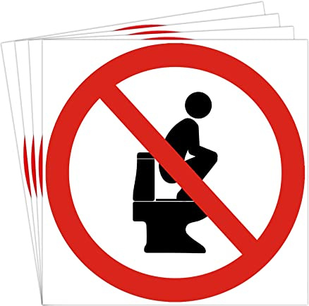 dealzEpic - No Squatting on the Toilet Sign - Self Adhesive Peel and Stick Safety Warning Waterproof Vinyl Decal - 3.94 inches in Diameter | Pack of 4 Pcs