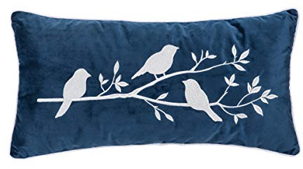 C&F Home Birds On Branch Navy Blue Velvet Embroidered Lumbar Accent Pillow 12 x 24 All Seasons Summer Spring Home Living Room Sofa Couch Chair Bed Bedroom Premium Luxury 100% Polyester Machine Wash