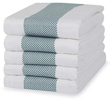Sticky Toffee 100% Cotton Tea Towel - Teal Mini Chequered Pattern, Pack of 5 | Kitchen Towel Set | Absorbent, Strong, Quick Dry & Machine Washable | For Home Decor & Bathroom Accessories