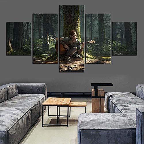 Yywife Bilder 5 Teilig leinWandbilder The Last of Us Part 2 Spiel Rahmenlos leinwanddrucke 5 stück wandkunst Leinwand Bilder XXL Wohnzimmer Wohnkultur 150X80Cm Kreatives Geschenk