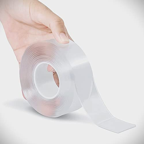 Hloomf Ruban adhésif double face multifonction – Ruban adhésif double face réutilisable – Ruban adhésif double face robuste – Ruban adhésif en gel amovible sans traces – Grand rouleau de 3 m x 30 mm