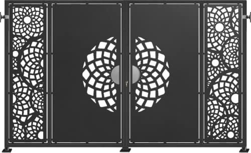Puerta de valla exterior modelo MANDALA, puerta cancela para el jardín entrada abatible dos hojas de metal (3000 x 1800 mm., Negro forja) (4000x1800 mm., Negro forja)