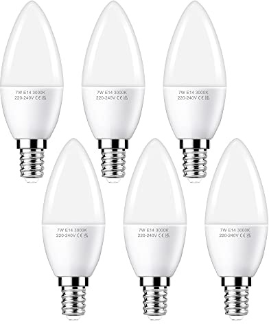 E14 LED Candle Light 60W Equivalent, Small Edison Screw Warm White, 6Pack | 7W, 3000K, 600LM High Brightness, 88% Energy Saving, Not-dimmable