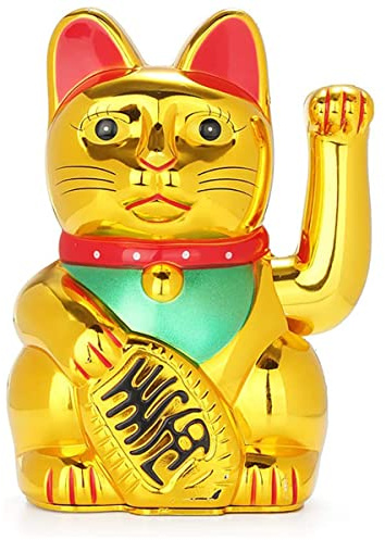 Gato de La Buena Suerte, Maneki Neko, Gato Japonés de la Suerte con Brazo Ondulado, Gato de la Suerte Agitando, Gato Feng Shui, Idea para el Hogar, Oficina, Tiendas, Restaurantes y Bar (13x6x7.5cm)