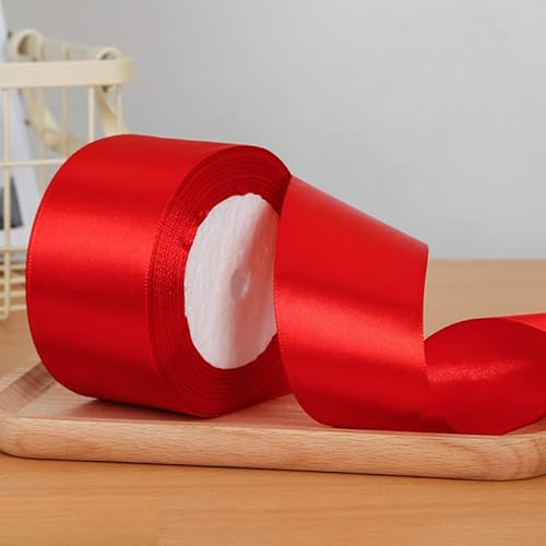 Vsosfiza 2 Rollen Rotes Satinband, 5 cm Breite, 45,7 Meter Gesamtlänge, Doppelseitiges Stoffband für Geschenkverpackung, Hochzeit, Partydekorationen, Schleifen und Basteln