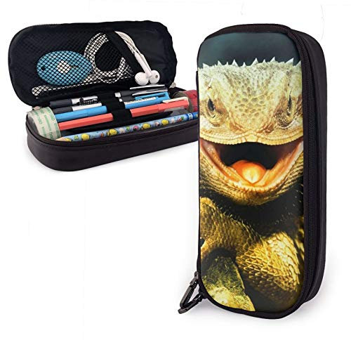 YINGD Bartdrachen Eidechsen Gold Federmäppchen Große Kapazität Stift Aufbewahrungstasche Tasche Halter Box Leder Schreibwaren Organizer inkl, Farbe