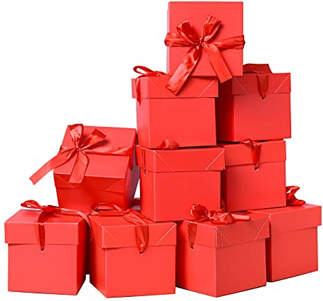 12 Stück quadratische Schachteln mit Deckeln, Rot, 15 cm | Kleine Geschenkboxen, Für Geburtstage, Halloween, Thanksgiving Day, Weihnachten, Neujahr