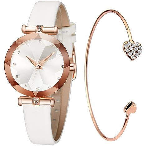 CIVO Damen Uhr Analog Quarz Wasserdicht: Minimalistisch Lederarmband Mode Kreative Weiß