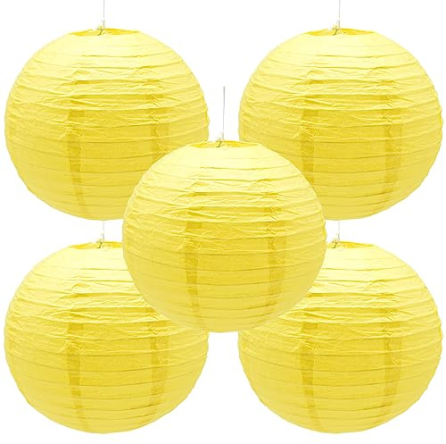 Hocansen 5 Stück Papierlaterne 12in Rund Papier Laterne Dekoration Ballform Papier Lampions für Party Hochzeit Garten Deko (DL/Yellow)