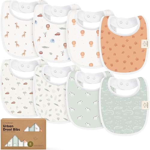 8-Pack Bio Lätzchen Baby für Jungen, Mädchen - Weiche Baumwolle zum Sabbern und Zahnen Sabberlätzchen, Saugfähig, Leicht Zu Reinigen und Anzulegen Baby Bibs für Kleinkind, 0-24 Monate (Wilderness)