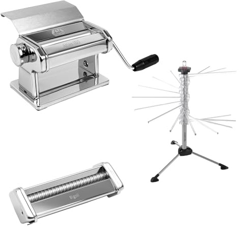 Nudelvorbereitungsset, Atlas 150 Slide Nudelmaschine + Trockner + Zubehör für Fettuccine, Taglioni und Bigoli, Küchenzubehör, Made in Italy.