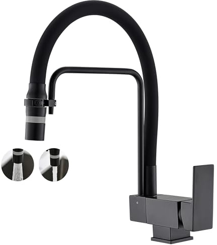SJQKA Robinet Cuisine Rabattable Mitigeur Cuisine Rabattable 2 Modes D'évacuation De L'eau Robinet Cuisine Sous Fenêtre Pliable Bec Orientable 360° Mitigeur Evier En Laiton (noir)