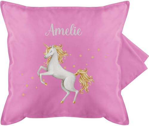 Kissenbezug - Einhörner - Einhorn Unicorn - 50 x 50 cm - Pink - kissen einhornkissen unicorns name sitzkissen und kinderkissen kindergarten einhörnern polster personalisierte personalisierter