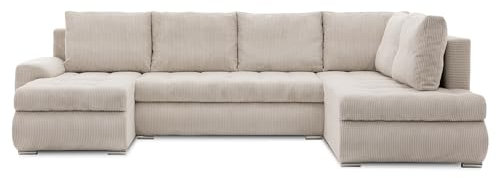 Mebligo - Ecksofa mit Schlaffunktion und Bettkasten Tokio II PRO, 300 cm Breit, Wohnzimmer Eckcouch Ottomane Rechts, Sofa Cord mit Bettfunktion - Sofa Beige (Poso 100)