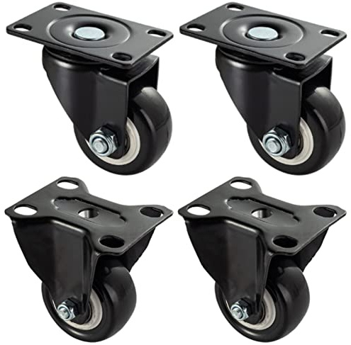 Plattenrollen, 4 Stück Möbelrollen,38mm Rollen für Möbel,Tragkraft Max. 70 KG pro Rollen | Kugellager | Polyurethan | Geräuschlose Schwerlastrollen | Schwarz (2/50mm,2xBock+2xLenk)