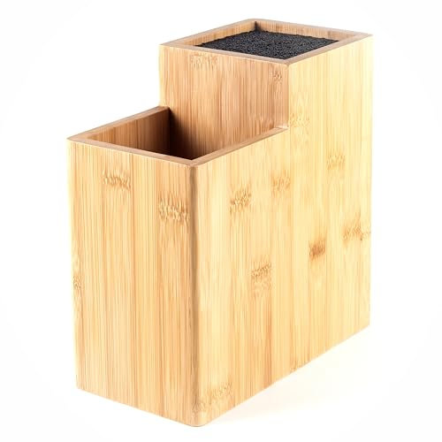 Hanseküche Messerblock - Messerhalter ohne Messer aus Holz Messerbrett (Bambus Braun, Quadratisch Gerade)