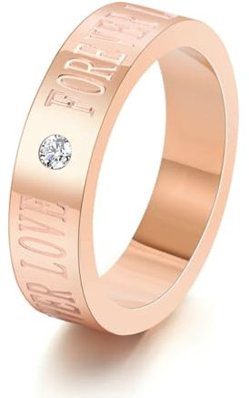 Aotiwe Matching Rings, Ringe Verlobung Liebe für Immer Rosegold mit Weiß Rundschliff Zirkonia aus Titan Stahl Größe 62 (19.7)
