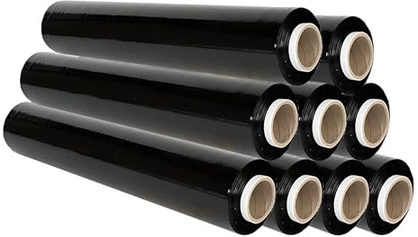 Rotolo di pellicola termoretraibile nera extra lunga con anima standard spessa, pellicola termoretraibile in plastica per imballaggi per rimozione industriale e magazzino (500 mm x 200 m x 23 mic,