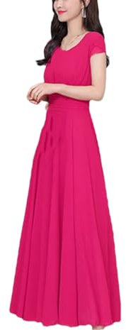 Vestido largo de verano para playa, liso, casual, de gasa, bohemio, midi, para mujer, para fiesta, boda, vestidos largos, fucsia, L