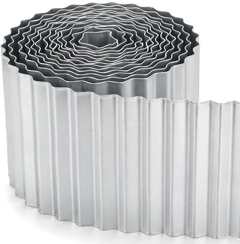 JonesHouseDeco Rollo de borde de metal galvanizado de 6 m, borde de plantas de jardín, ancho ondulado, alto 20,32 cm, bordes de jardín resistentes, bordes de paisaje para parterres, césped, camino