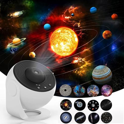 Planetarium Star Projector, 13 in 1 LED Galaxy Projectors Light with 12 Film Discs Children's Starry Sky Projector Lamp for Bedroom Living Room, Party (Black+White)