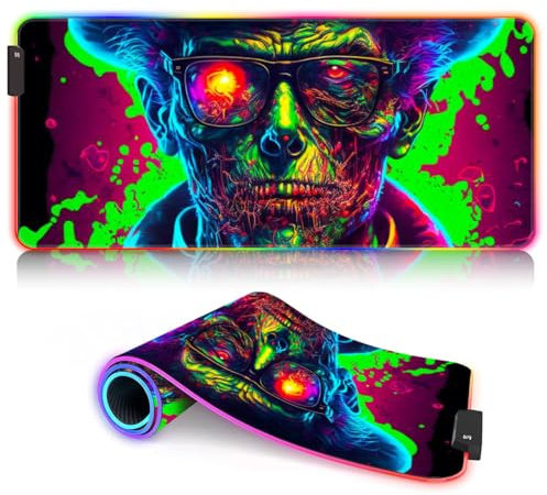 HEYCE Tastatur-Mauspad, Schreibtischunterlage, Gangster-Zombie, neonfarbene LED für Maus und Tastatur, großes Gaming-Mauspad von ROG (60 x 35 x 0,3 cm), Büro und Zuhause