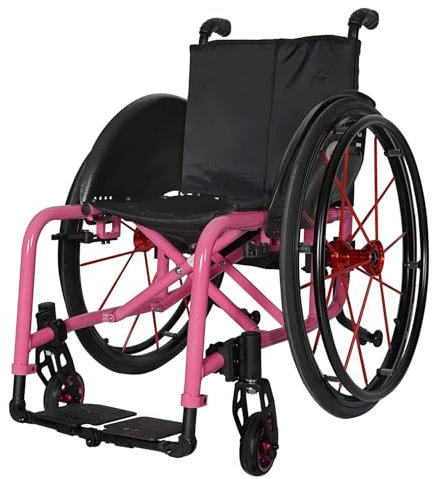 SaryEdge Sportrollstuhl, Sportleichter Transportmobilrollstuhl, Leichter selbstangetriebener Faltbarer manueller Sport- und Freizeitrollstuhl aus Aluminiumlegierung, Klapproll(Pink-Sitzbreite 42cm
