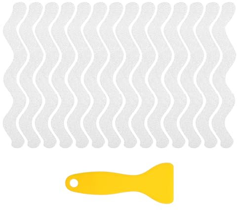 Mynoozi 36 strisce adesive antiscivolo, a forma di onda, con raschietto, adesivi antiscivolo per vasca da bagno, doccia, scale, sauna, cucina (incolori)