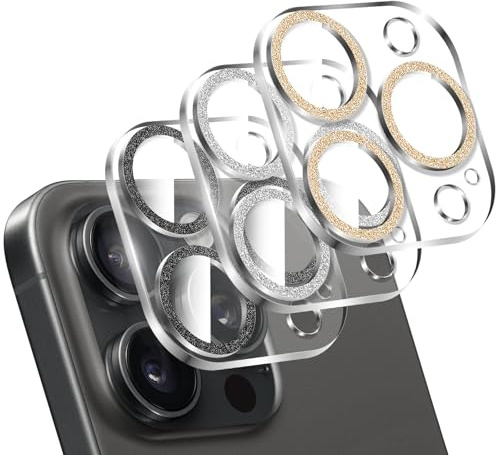 LucBuy 3 Pezzi Protezione per Obiettivo Fotocamera Scintillante per iPhone 13 Pro/iPhone 13 Pro Max, Copertura Acrilica Trasparente Completa Decorazione Glitterata Colorata Protezione per Fotocamera