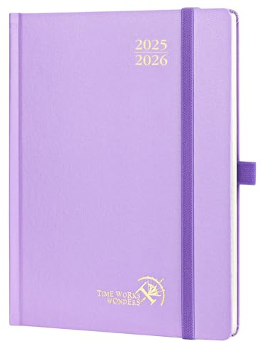 POPRUN Kalender 2025 2026 Buchkalender Hardcover, ca. A5 (22 x 16,5 cm), 17-Monate-Terminplaner (Aug.2025-Dez.2026), Wochenplaner 1 Woche 2 Seite mit Zertifiziertem Papier - Violett