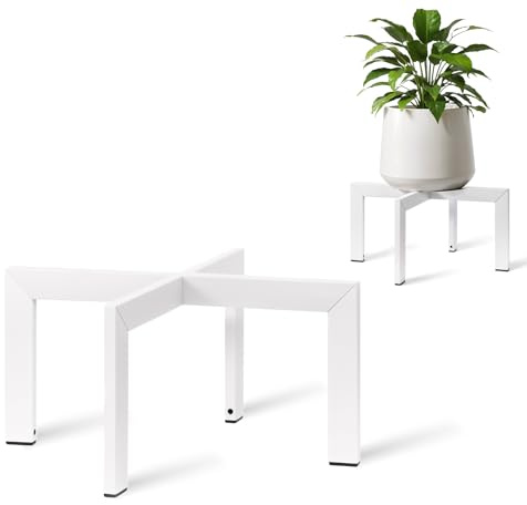 IZIDDO Plant Stand Indoor Outdoor,Metal Mid-Century Pot Stand,Modern Plant Holder Rattan Flower Plant Stool,Low Short Plant Stands for Indoor Fit 5-12 Inch Pot,White(Pot & Plant Not Included)
