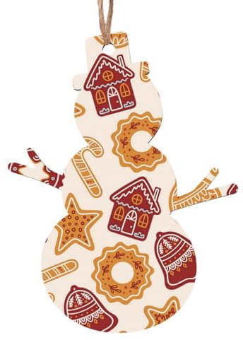 Weihnachtsschmuck aus Holz für Baumdekoration, Lebkuchen, Sterne, Glocken, hängende Weihnachtsbaumschmuck, Kugel, Heimdekoration (Schneemann-Form)
