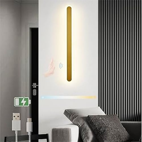LOGT LED Wandleuchte Innen Hand Bewegungsmelder Wandlicht Dimmbar Akku Lange Wandlampe Kabellose Nachttischlampen 3 Farbmodi Wandbeleuchtung Up und Down Beleuchtung USB Aufladbare Leselampen Gold