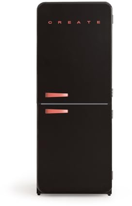 CREATE / RETRO FRIDGE COMBI 185 TERRACOTA/Frigorífico combi negro maneta terracota con congelador 401L / 190W. sistema No Frost. 3 estantes. 2 cajones. regulador temperatura. 70x65x185 cm