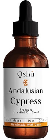 OSHU Luxury Andalusian Cypress Pure Undiluted Essential Oil - 10ml | for Relaxation, Focus & Mindfulness | for Home Aromatherapy Diffusers, Candles, Baths & Burners