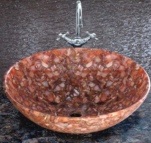Red Onyx Bagno Lavamani Ciotola I Epossidico Decorativo Lavandino I Accessori Bagno Lavandino I 21 x 21 Pollici Polvere Lavandino Della Camera