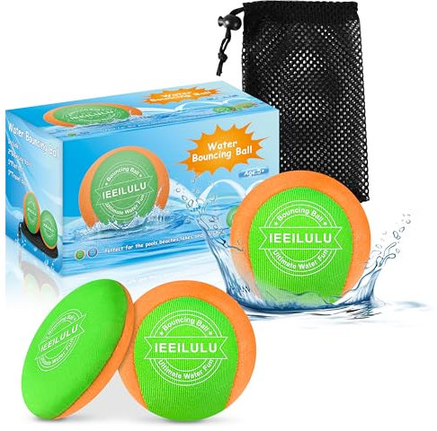 IEEILULU Boule d'eau Rebondissante, 3PCS Water Bouncing Ball, Jeux d'eau Exterieur pour Adultes Enfants, Balles en Lycra doux à Séchage Rapide, Jouet pour Piscine Plage (Bleu)