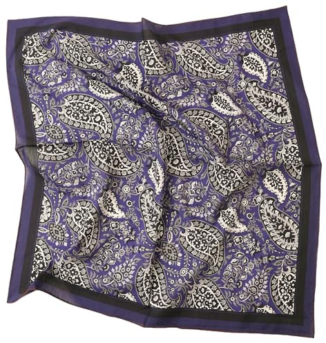 Prettystern Baumwolle & Seide Mix handrolliert Tuch 65/65 cm Damen Herren Sommer Frühling unisex Seiden-Tuch Lila Schwarz Paisley SC14